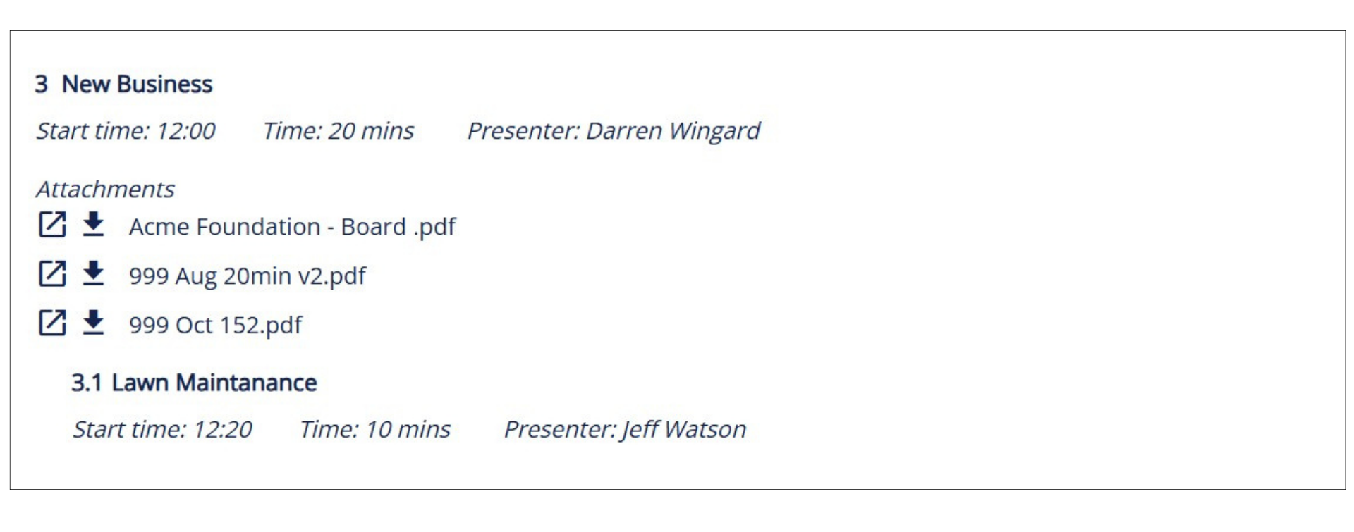 Agenda showing attachments